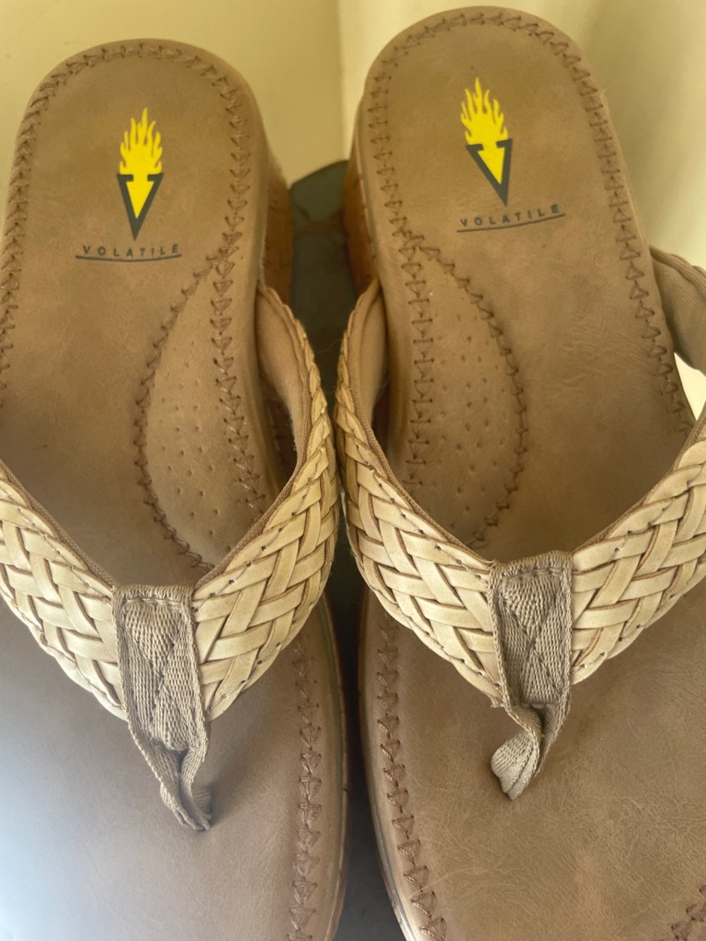 Volatile Tan Woven Platform Thong Sandals - Picture 2 of 3
